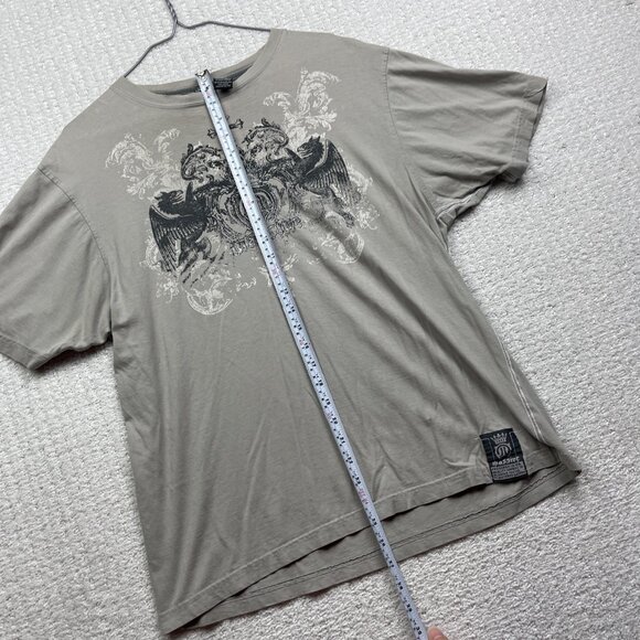 Y2K Burnside Men Shirt L Grey Affliction Goth Grunge Cross Wings Skater - Picture 8 of 15